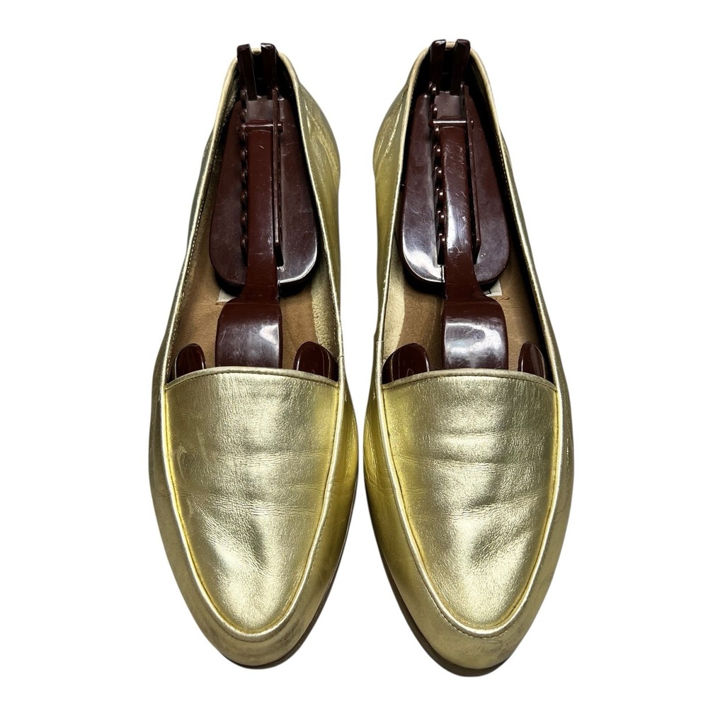 Vtg Champagne Gold Leather Flats Womens 9.5 M Metallic Slip On Holiday Career